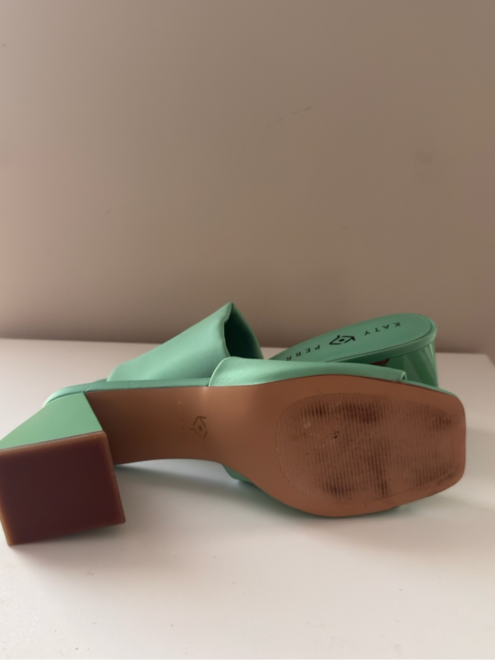 Katy Perry Collections Pastel Mint Geometric Block Heel Mules - Picture 3 of 4